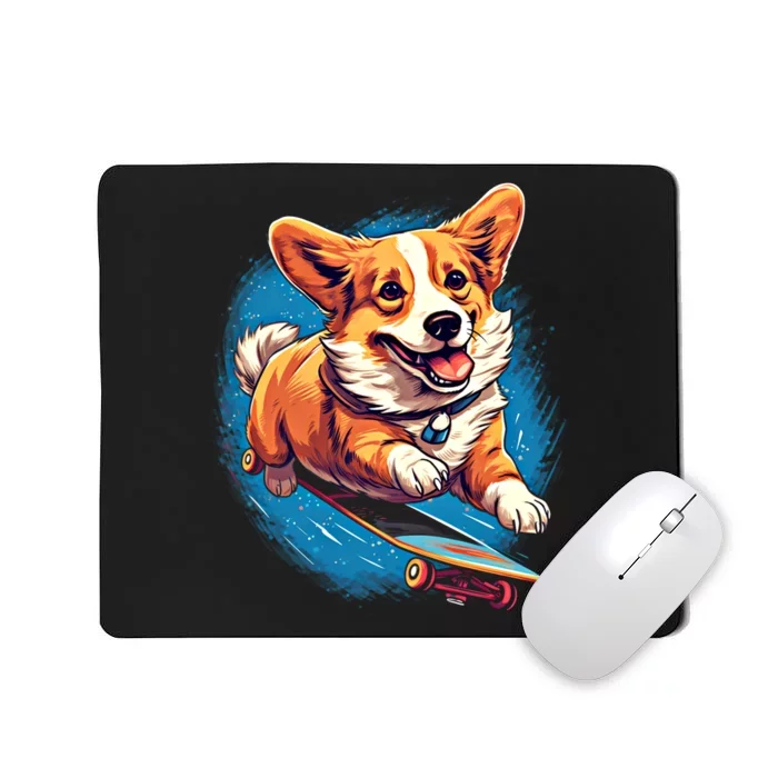 Retro Skateboarding Corgi Dog Skateboard Gift Mousepad