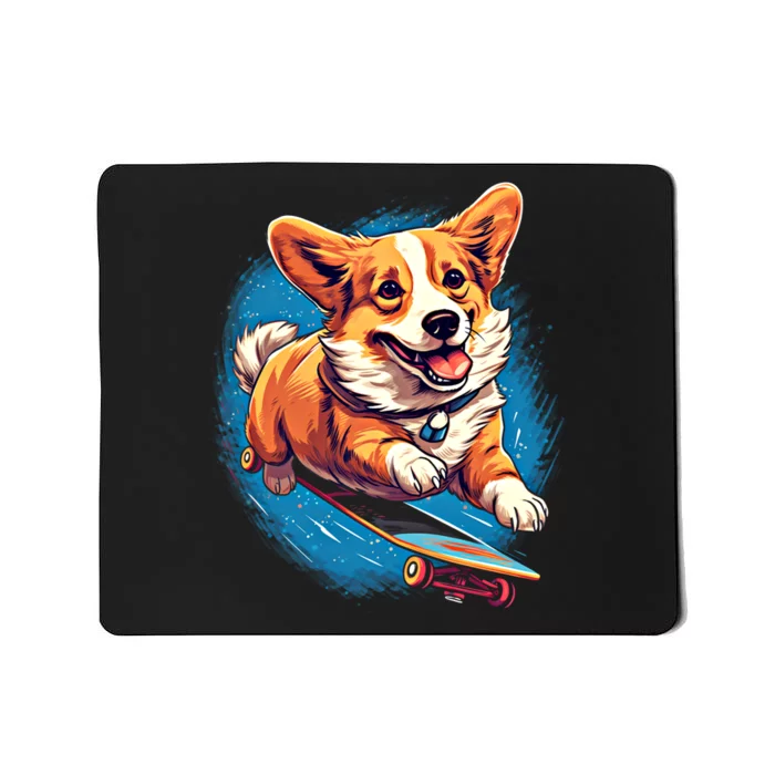 Retro Skateboarding Corgi Dog Skateboard Gift Mousepad