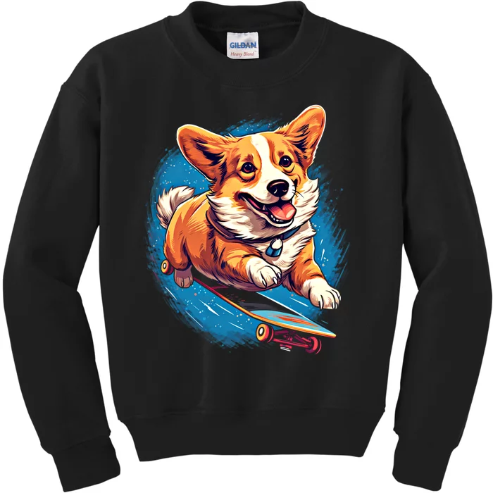 Retro Skateboarding Corgi Dog Skateboard Gift Kids Sweatshirt