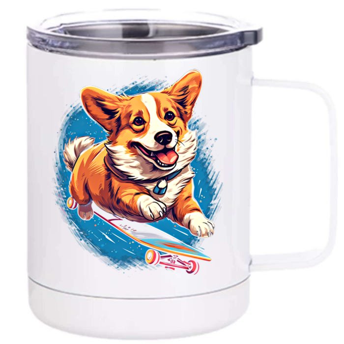 Retro Skateboarding Corgi Dog Skateboard Gift Front & Back 12oz Stainless Steel Tumbler Cup