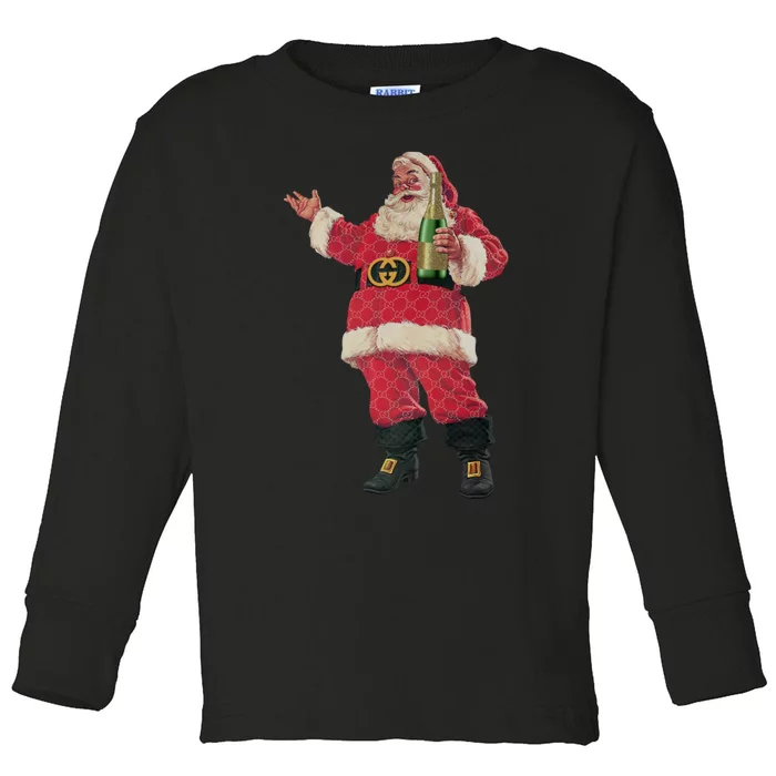 Retro Santa Claus Champagne Christmas Drinking Party Xmas Toddler Long Sleeve Shirt