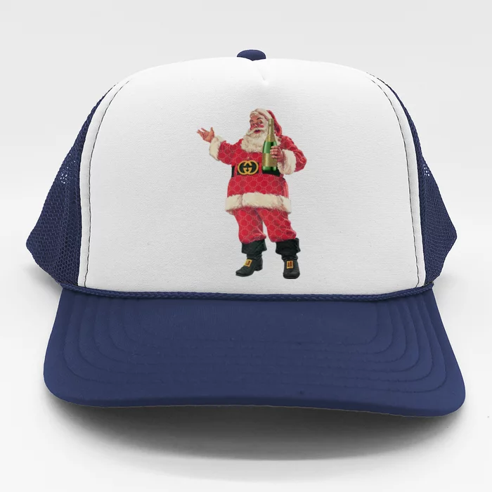 Retro Santa Claus Champagne Christmas Drinking Party Xmas Trucker Hat