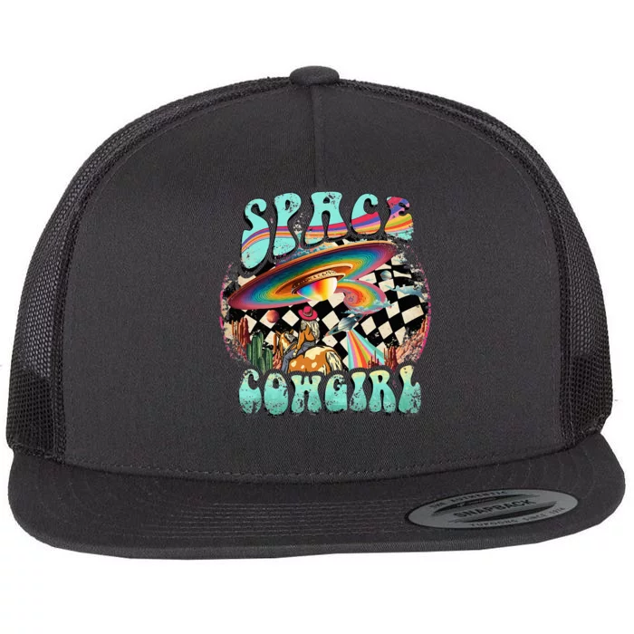 Rodeo Space Cow Yeehaw Retro Cow Country Flat Bill Trucker Hat