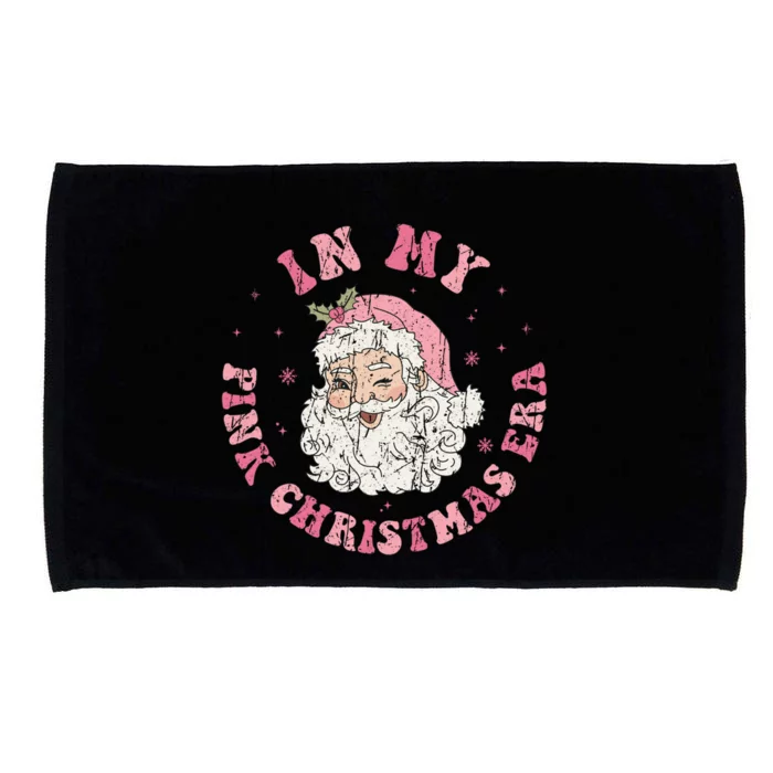 Retro Santa Claus Pink Xmas In My Pink Christmas Era Holiday Gift Microfiber Hand Towel