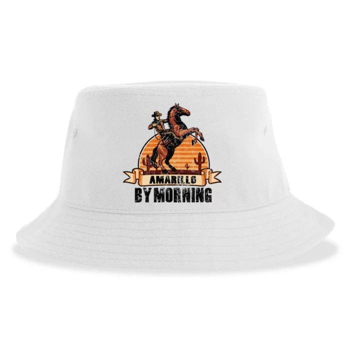 Retro Sunset Cowboy Amarillo By Morning Western Country Sustainable Bucket Hat