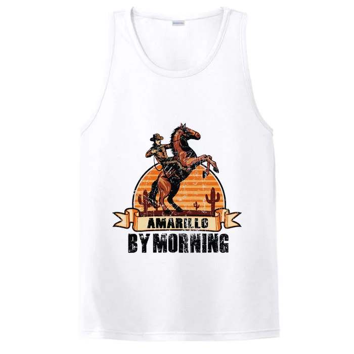 Retro Sunset Cowboy Amarillo By Morning Western Country Performance Tank