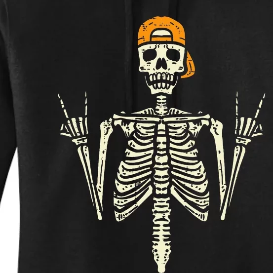 Rocker Skeleton Cap Skater Cool Halloween Punk Rock Women's Pullover Hoodie