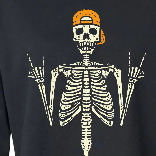 Rocker Skeleton Cap Skater Cool Halloween Punk Rock Cropped Pullover Crew