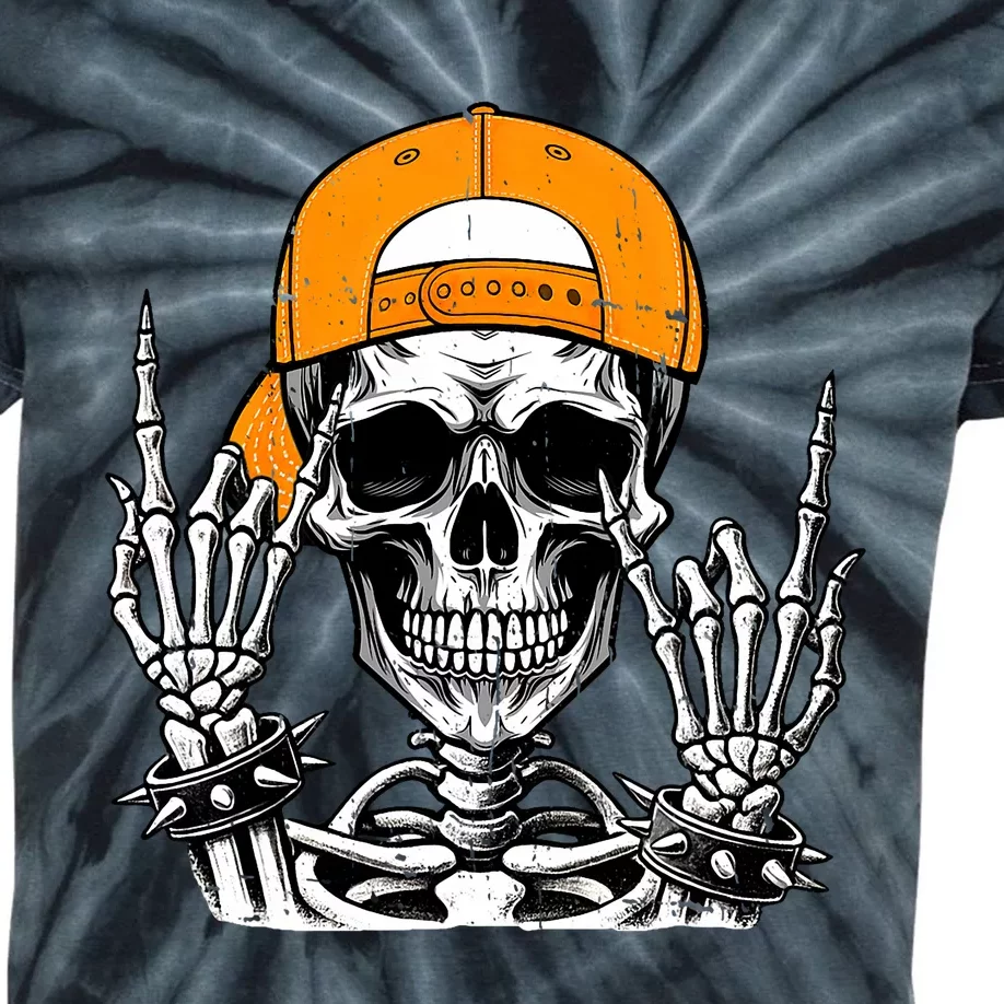 Rock Skeleton Cool Rocker Halloween Kids Tie-Dye T-Shirt