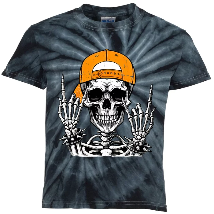 Rock Skeleton Cool Rocker Halloween Kids Tie-Dye T-Shirt