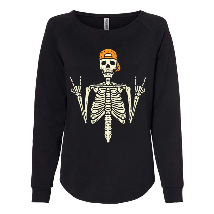 Rocker Skeleton Cap Skater Cool Halloween Punk Rock Womens California Wash Sweatshirt