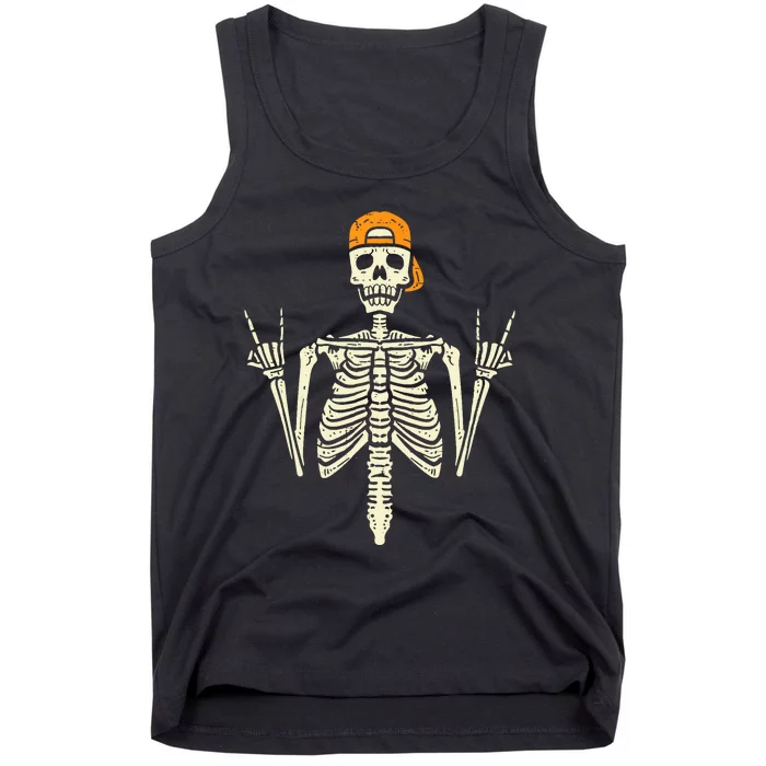 Rocker Skeleton Cap Skater Cool Halloween Punk Rock Tank Top