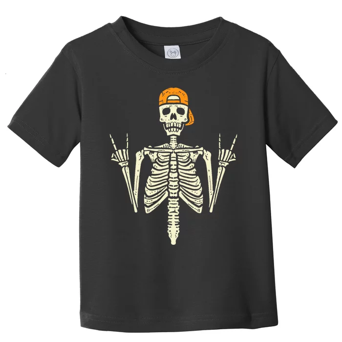 Rocker Skeleton Cap Skater Cool Halloween Punk Rock Toddler T-Shirt