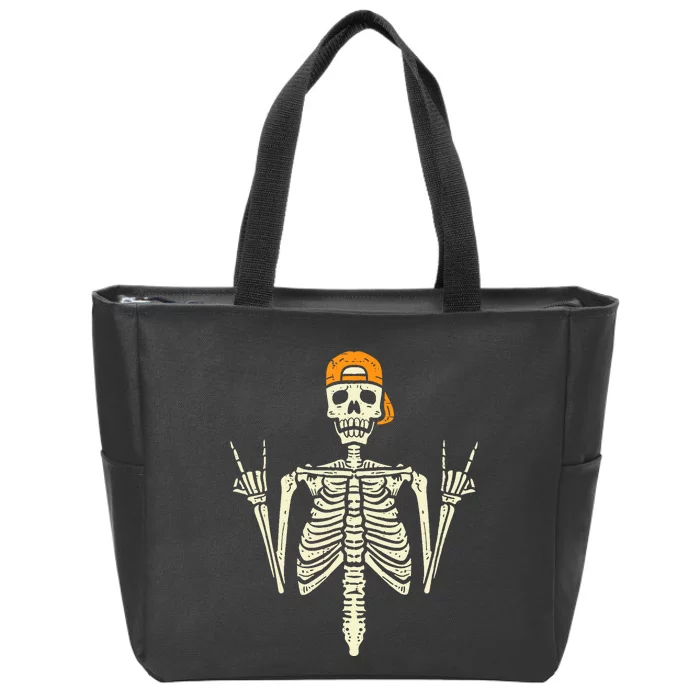 Rocker Skeleton Cap Skater Cool Halloween Punk Rock Zip Tote Bag