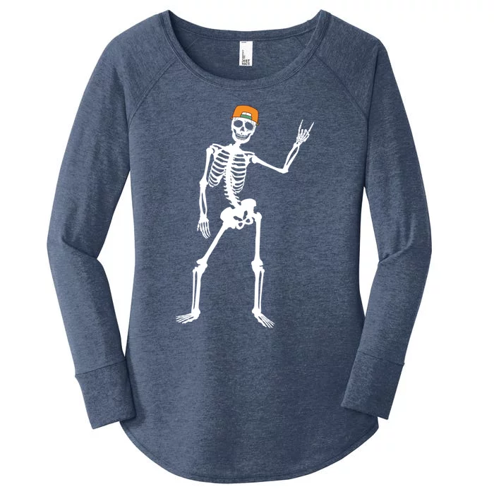 Rocker Skeleton Cap Skater Cool Halloween Punk Rock Funny Gift Women's Perfect Tri Tunic Long Sleeve Shirt