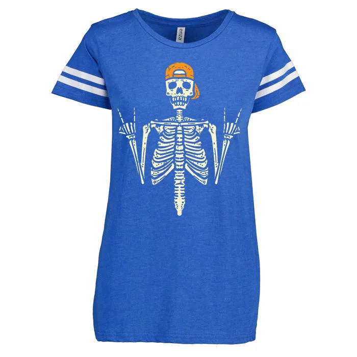 Rocker Skeleton Cap Skater Cool Halloween Punk Rock Enza Ladies Jersey Football T-Shirt