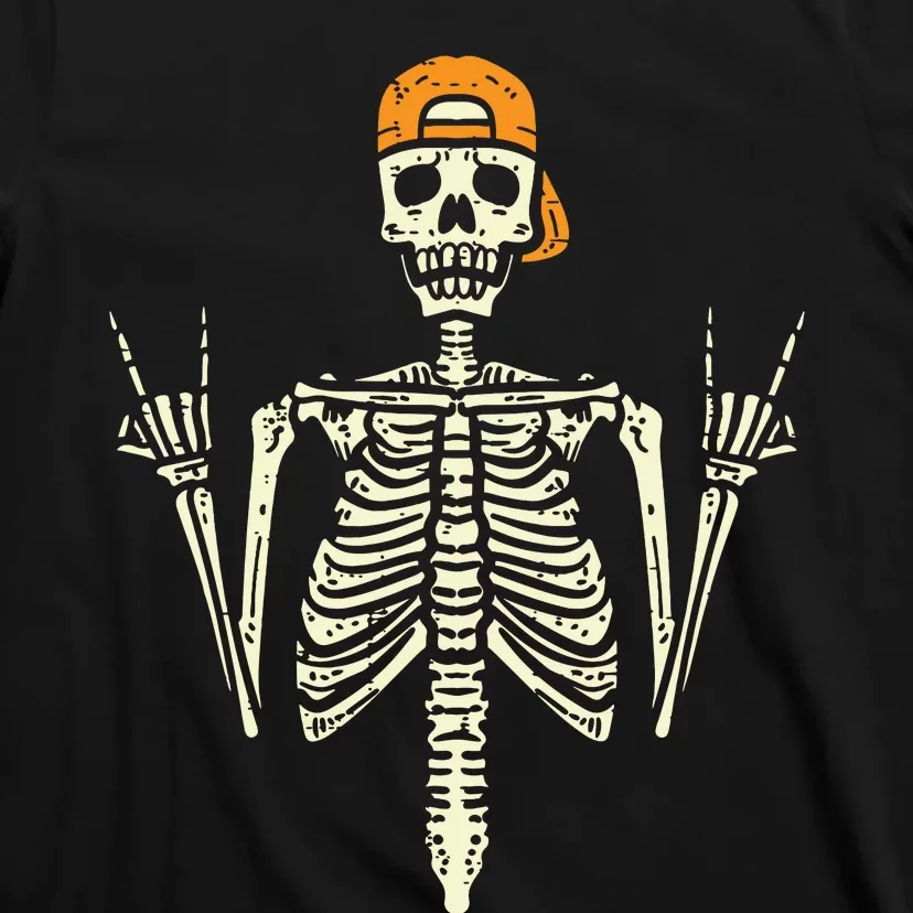 Rocker Skeleton Cap Skater Cool Halloween Punk Rock T-Shirt