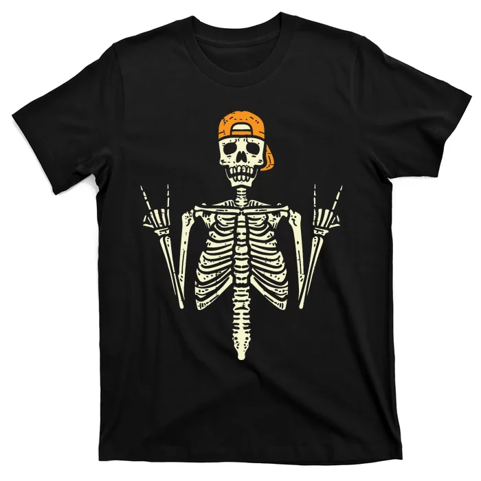 Rocker Skeleton Cap Skater Cool Halloween Punk Rock T-Shirt