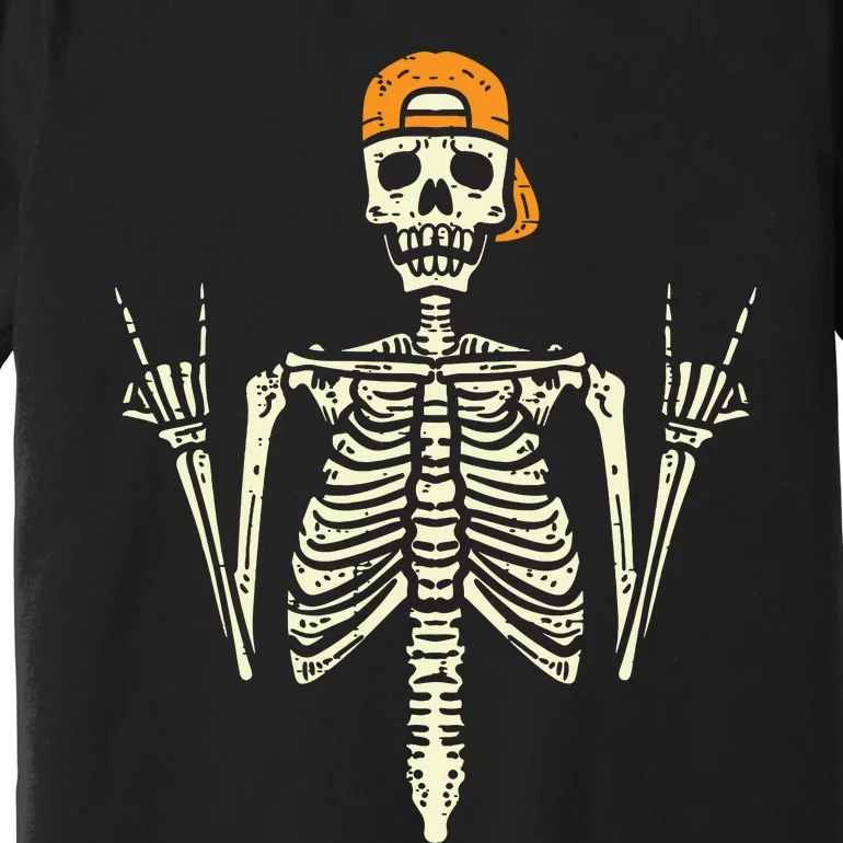 Rocker Skeleton Cap Skater Cool Halloween Punk Rock Premium T-Shirt