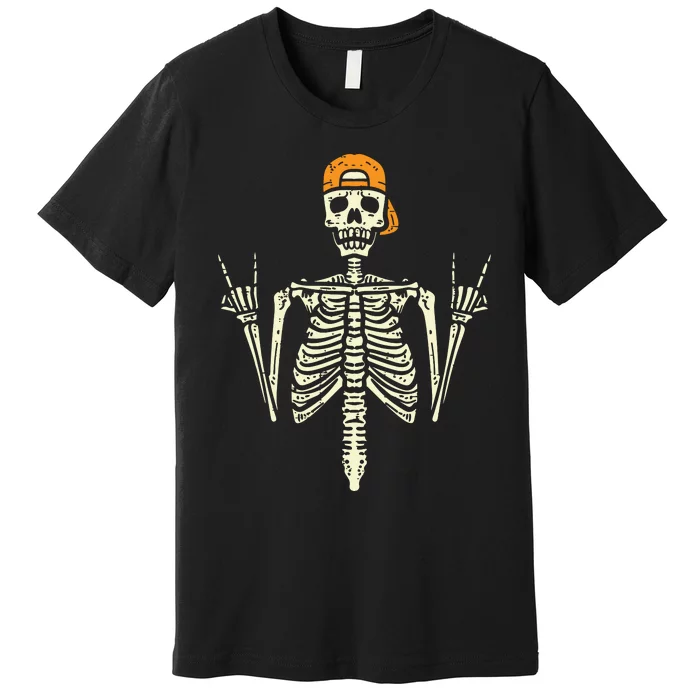 Rocker Skeleton Cap Skater Cool Halloween Punk Rock Premium T-Shirt