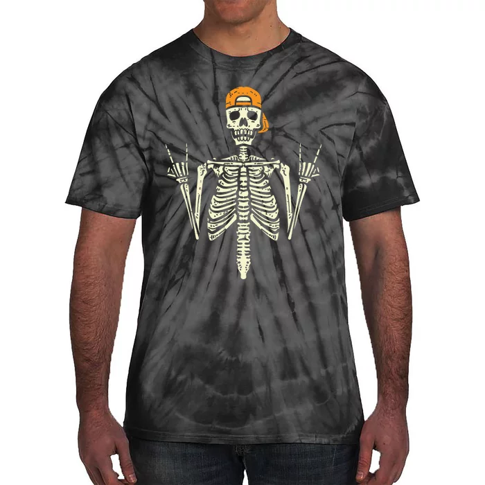 Rocker Skeleton Cap Skater Cool Halloween Punk Rock Tie-Dye T-Shirt