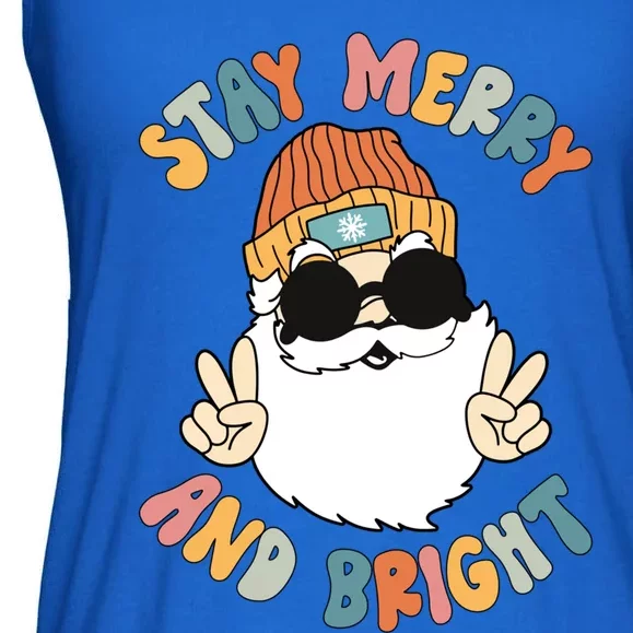 Retro Santa Claus Stay Merry And Bright Groovy Christmas Gift Ladies Essential Flowy Tank