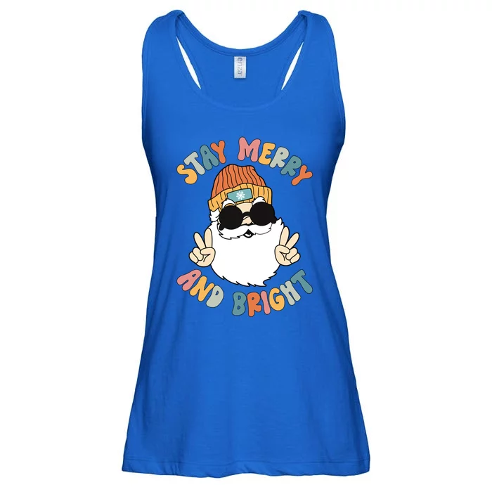 Retro Santa Claus Stay Merry And Bright Groovy Christmas Gift Ladies Essential Flowy Tank