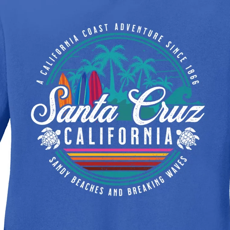 Retro Santa Cruz California Sandy Beaches Breaking Waves Gift Ladies Long Sleeve Shirt