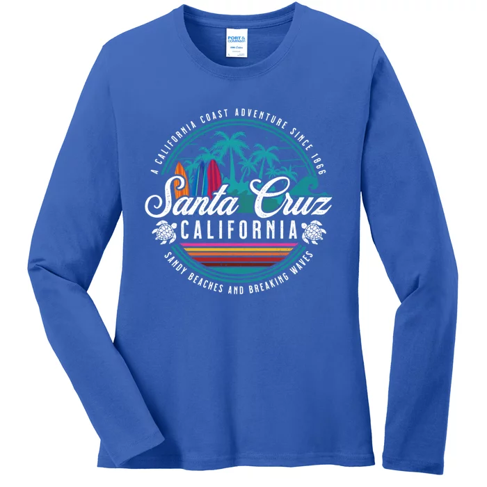 Retro Santa Cruz California Sandy Beaches Breaking Waves Gift Ladies Long Sleeve Shirt