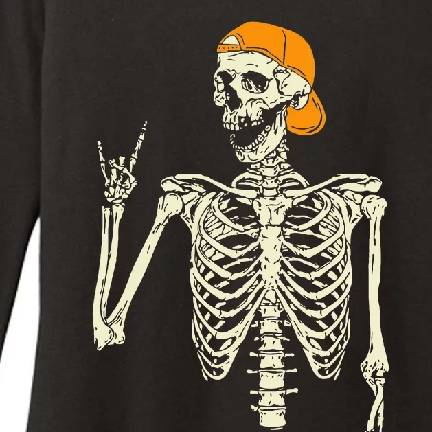 Rocker Skeleton Cap Skater Cool Halloween Punk Rock Womens CVC Long Sleeve Shirt