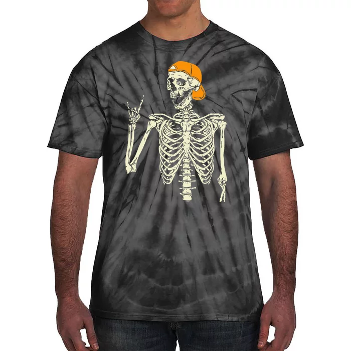 Rocker Skeleton Cap Skater Cool Halloween Punk Rock Tie-Dye T-Shirt