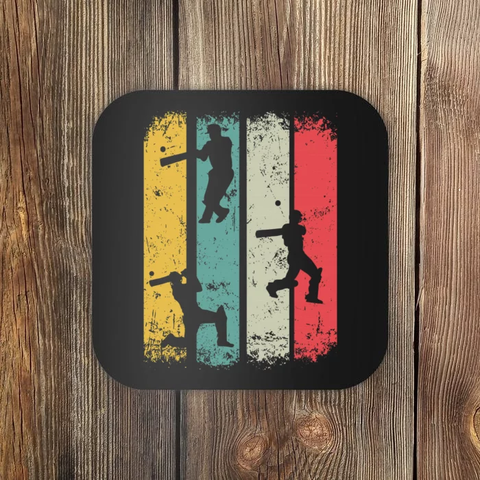 Retro Style Cricket Player Silhouette Sports Coaster