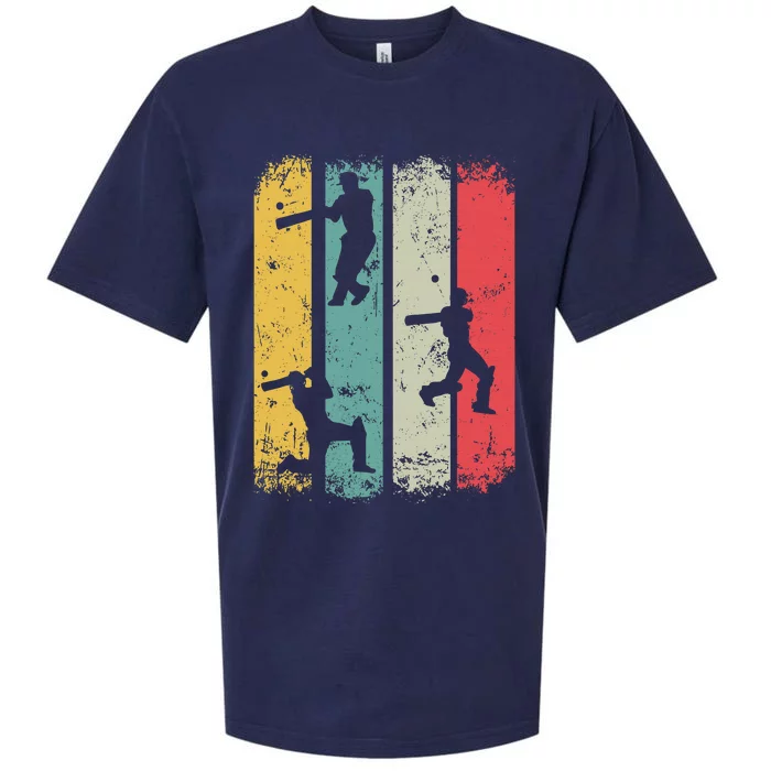 Retro Style Cricket Player Silhouette Sports Sueded Cloud Jersey T-Shirt