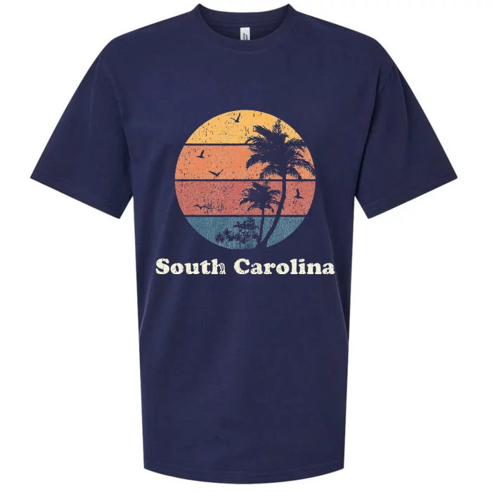 Retro South Carolina Vintage Sunset & Palm Trees Sueded Cloud Jersey T-Shirt