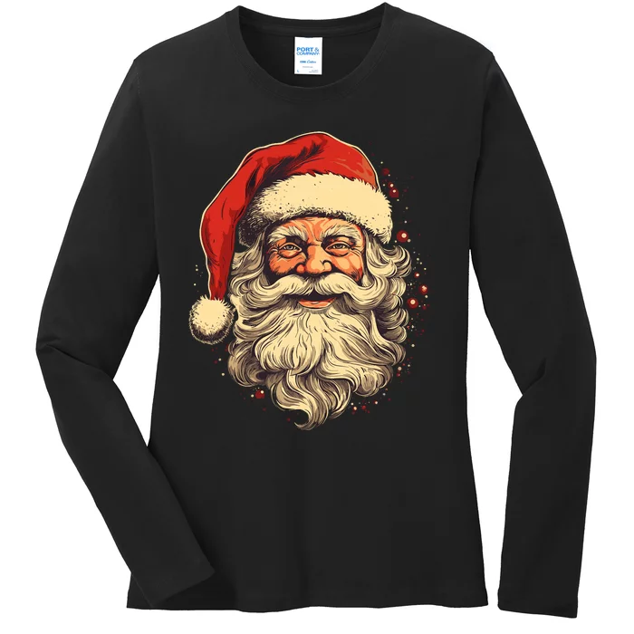 Retro Santa Claus Old Fashioned Vintage Style Christmas Ladies Long Sleeve Shirt