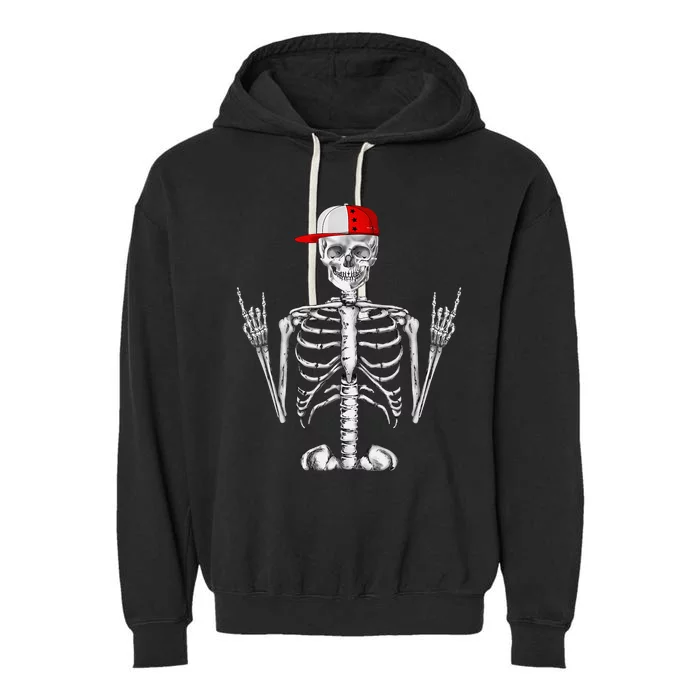 Rocker Skeleton Cap Cool Halloween Punk Rock Garment-Dyed Fleece Hoodie