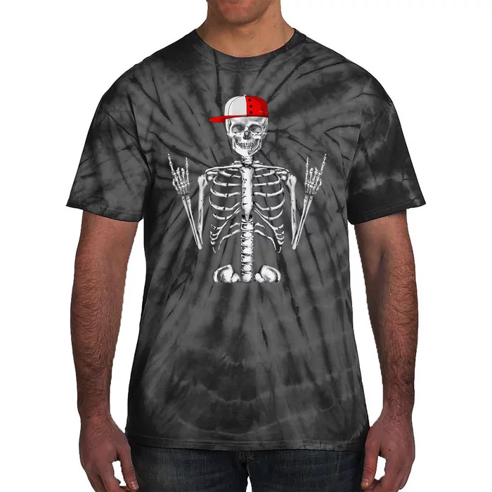 Rocker Skeleton Cap Cool Halloween Punk Rock Tie-Dye T-Shirt