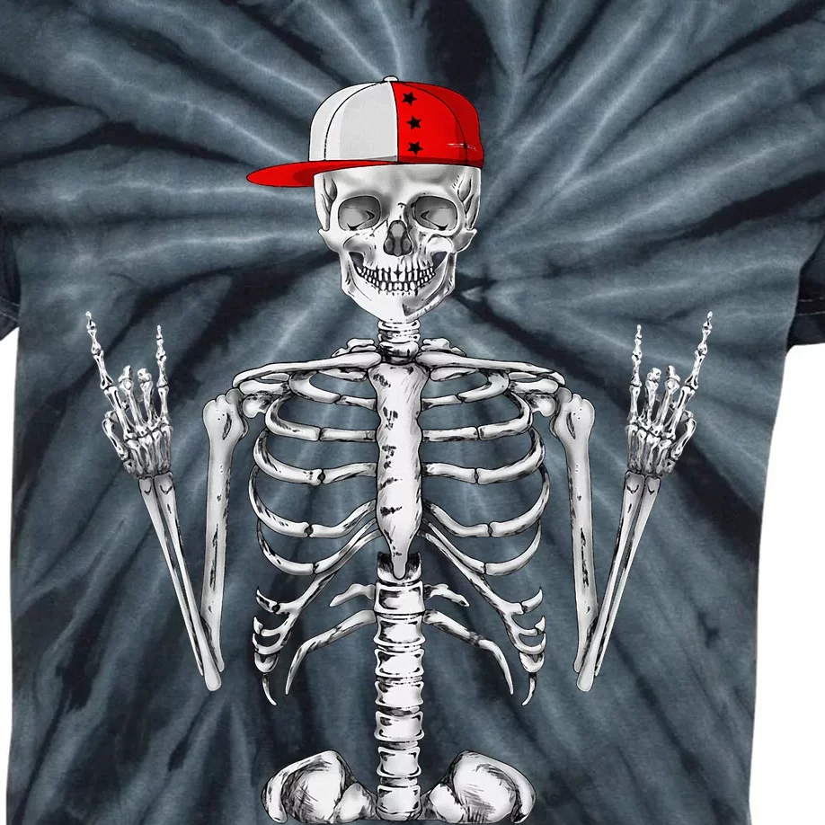 Rocker Skeleton Cap Cool Halloween Punk Rock Kids Tie-Dye T-Shirt