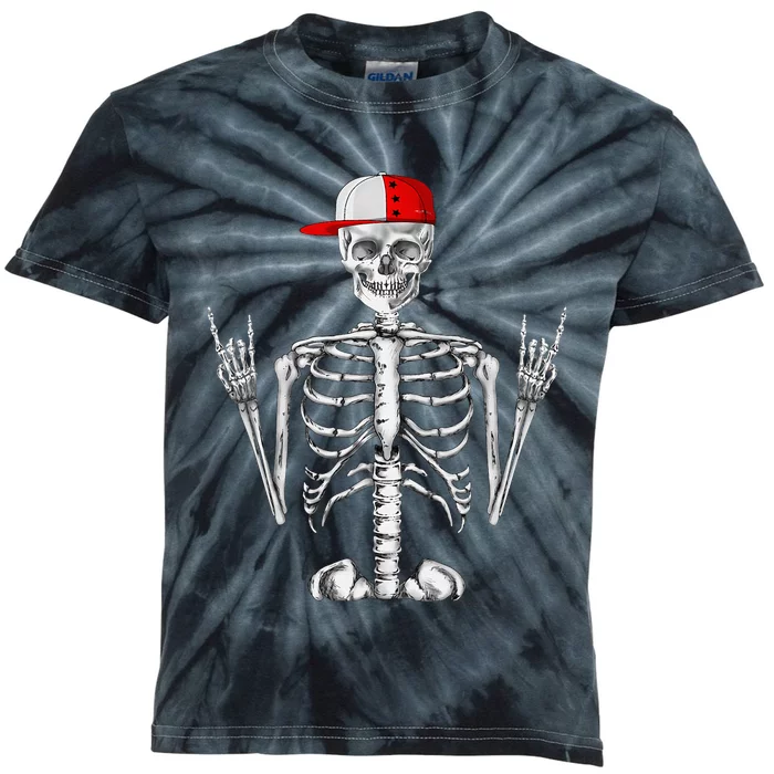 Rocker Skeleton Cap Cool Halloween Punk Rock Kids Tie-Dye T-Shirt