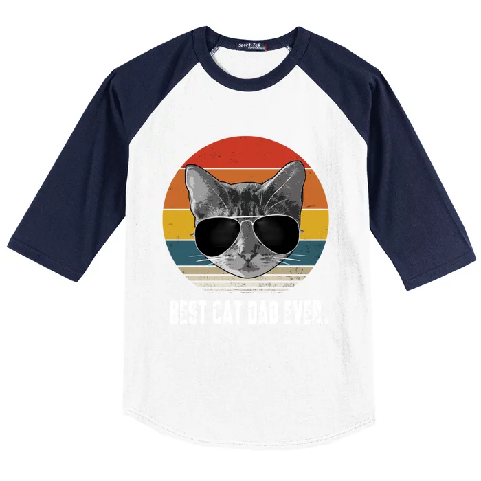 Retro Style Cagift Best Cat Dad Ever Funny Gift Baseball Sleeve Shirt