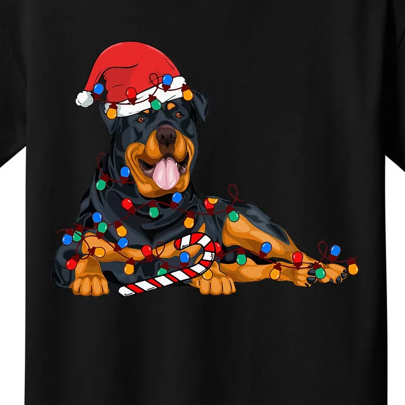 Rottweiler Santa Christmas Lights Xmas Dog Lover Xmas Pajama Kids T-Shirt