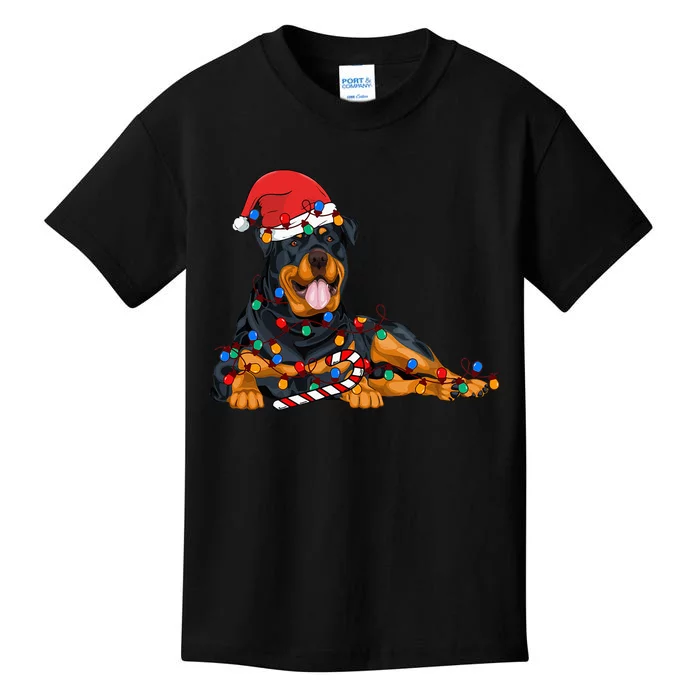 Rottweiler Santa Christmas Lights Xmas Dog Lover Xmas Pajama Kids T-Shirt