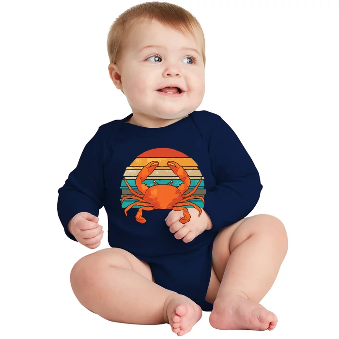 Retro Seafood Crab Lover Crabbing Sea Animal Crab Baby Long Sleeve Bodysuit