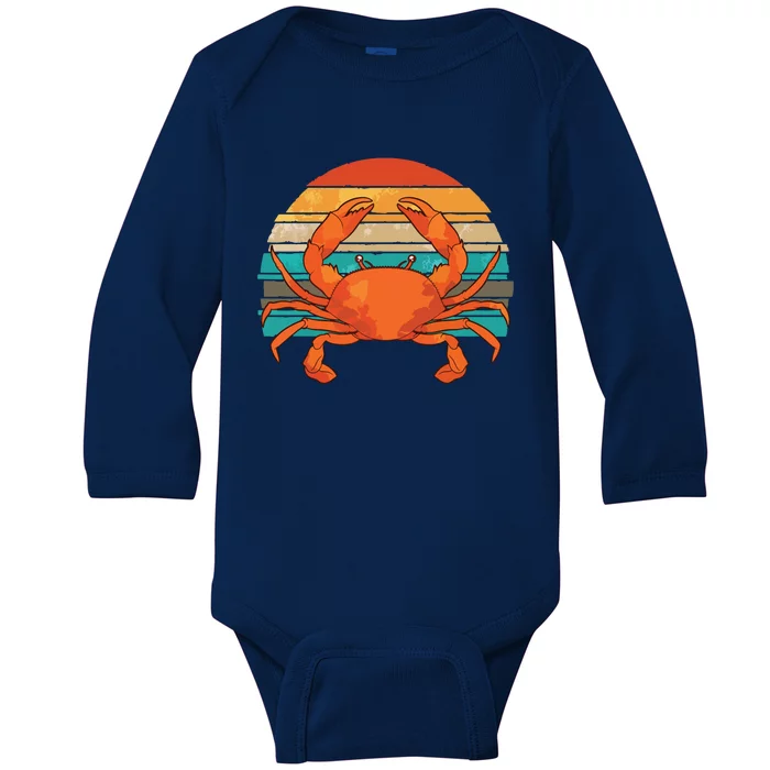 Retro Seafood Crab Lover Crabbing Sea Animal Crab Baby Long Sleeve Bodysuit