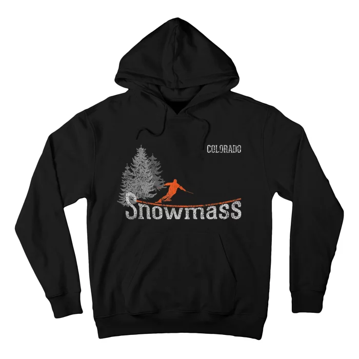 Retro Snowmass Colorado Distressed Skiing Hoodie