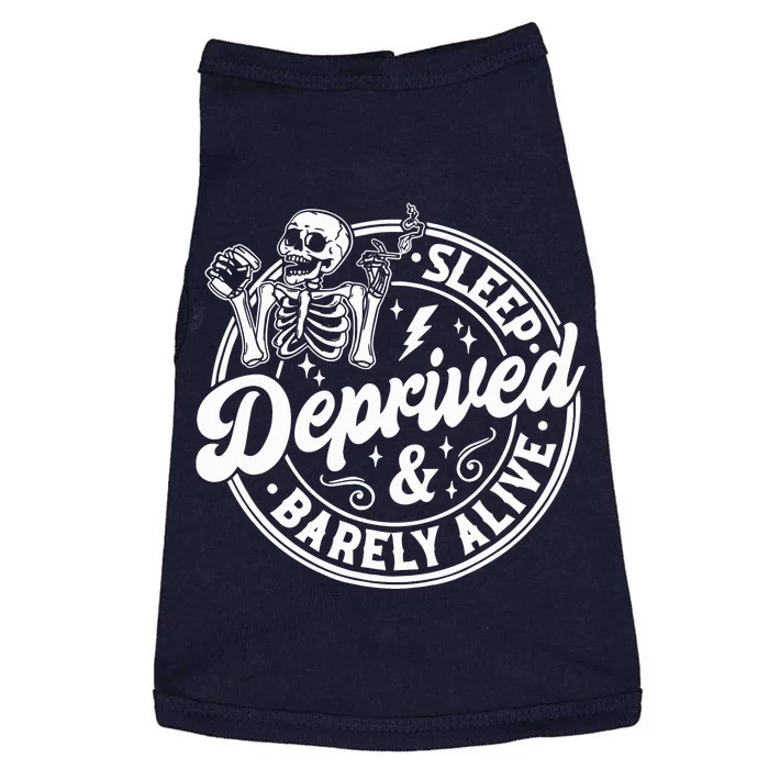 Retro Sleep Deprived Barely Alive Funny Skeleton Halloween Doggie Tank