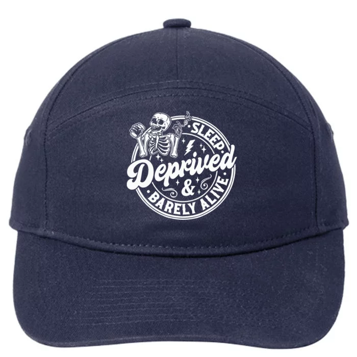 Retro Sleep Deprived Barely Alive Funny Skeleton Halloween 7-Panel Snapback Hat