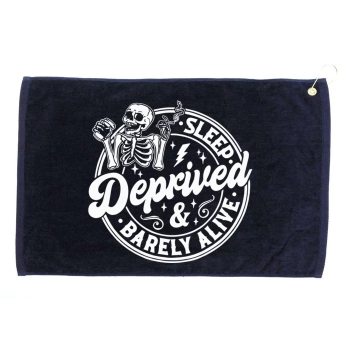 Retro Sleep Deprived Barely Alive Funny Skeleton Halloween Grommeted Golf Towel