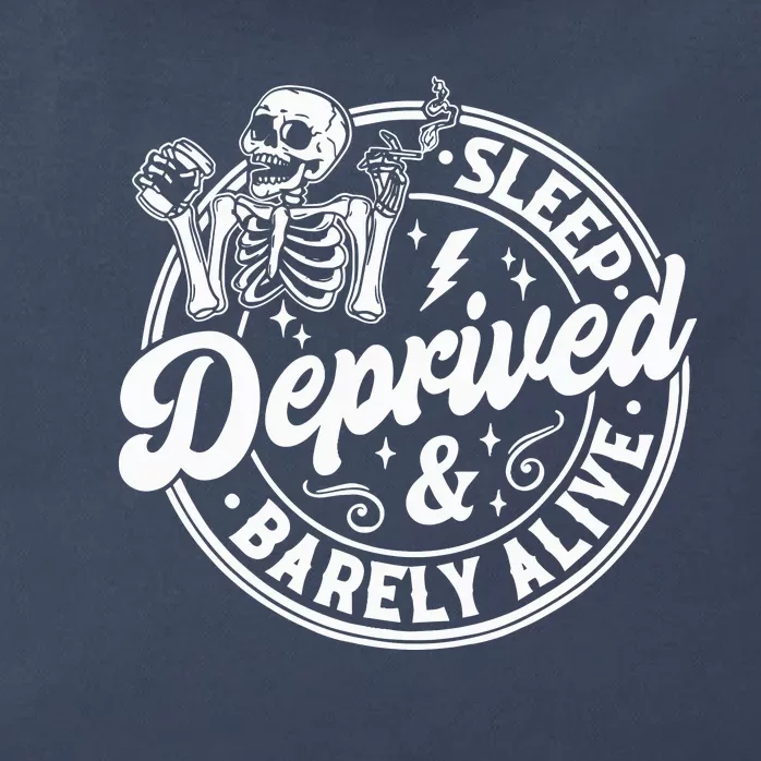 Retro Sleep Deprived Barely Alive Funny Skeleton Halloween Zip Tote Bag