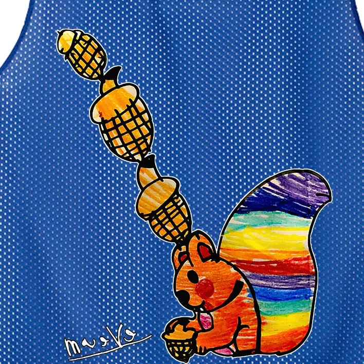 Rainbow Squirrel Drawing Mesh Reversible Basketball Jersey Tank